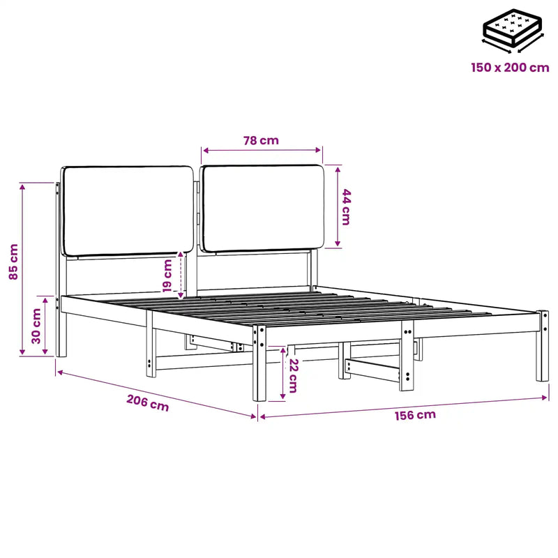 Bed Frame with Upholstered Headboard Natural and Dark Grey