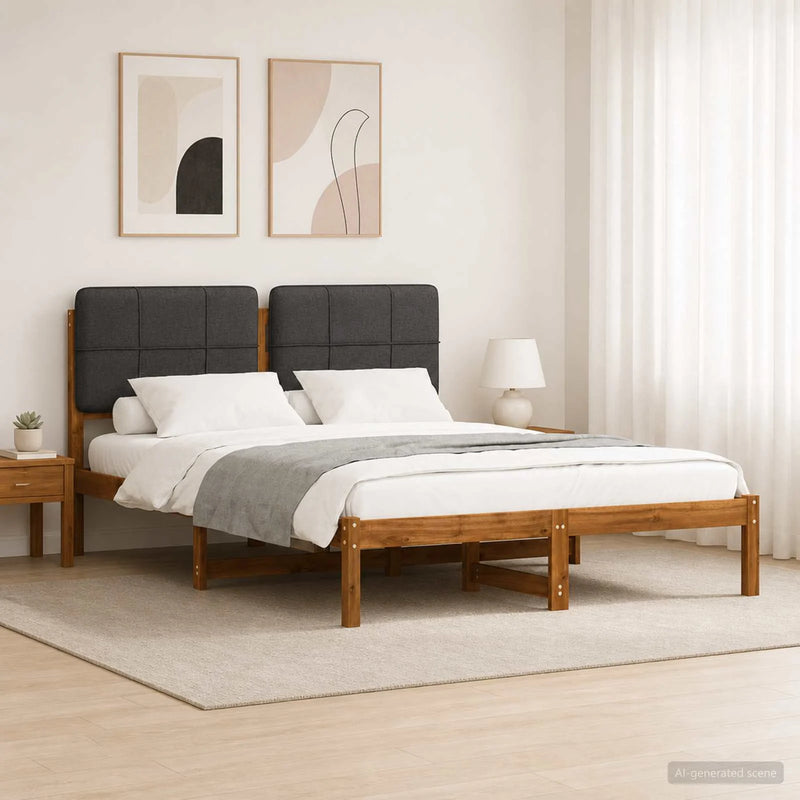 Bed Frame with Upholstered Headboard Natural and Dark Grey