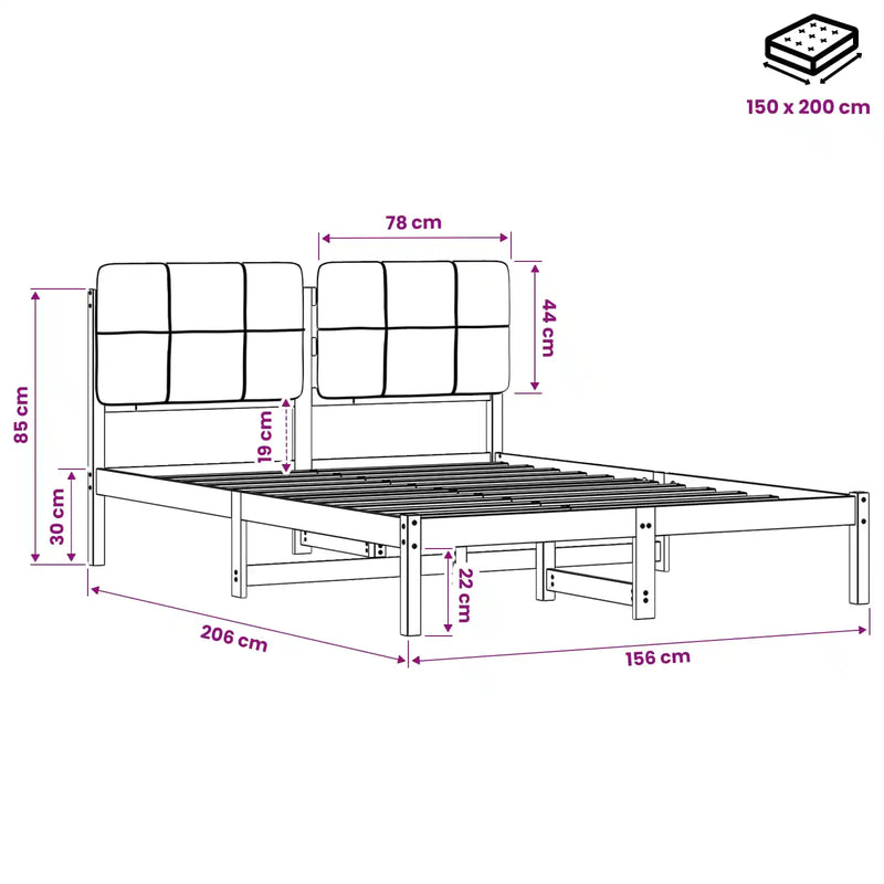Bed Frame with Upholstered Headboard Natural and Dark Grey