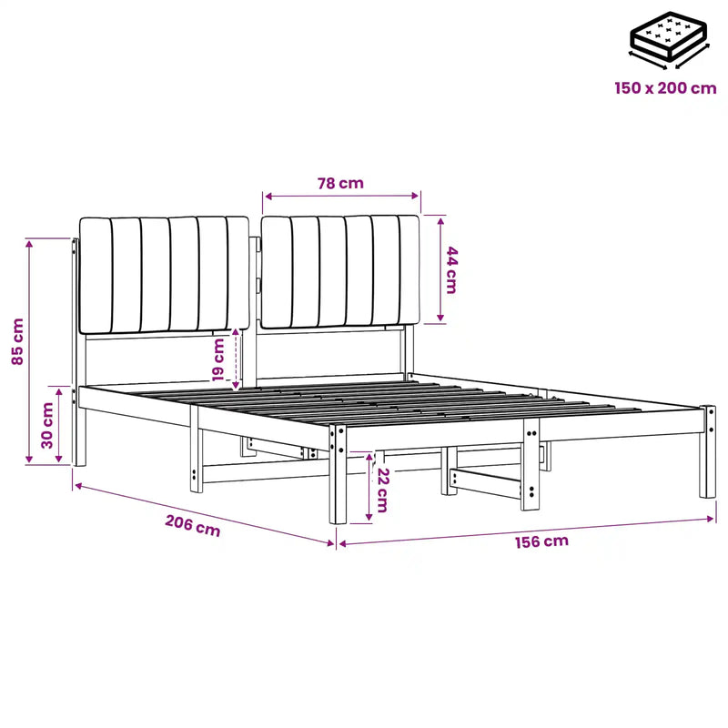 Bed Frame with Upholstered Headboard Natural and Dark Grey