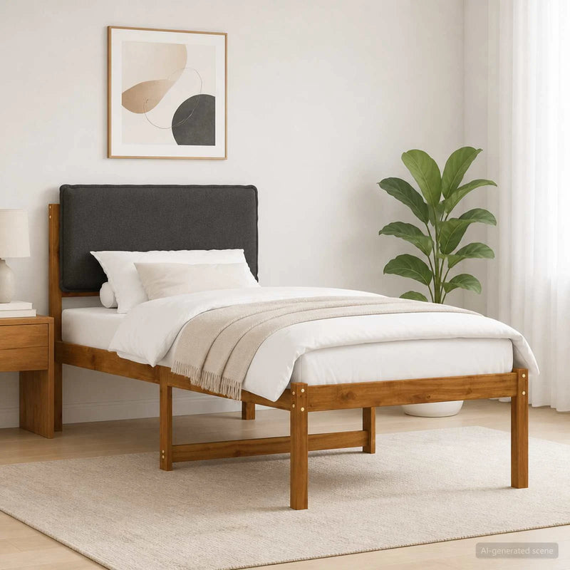 Bed Frame with Upholstered Headboard Natural and Dark Grey