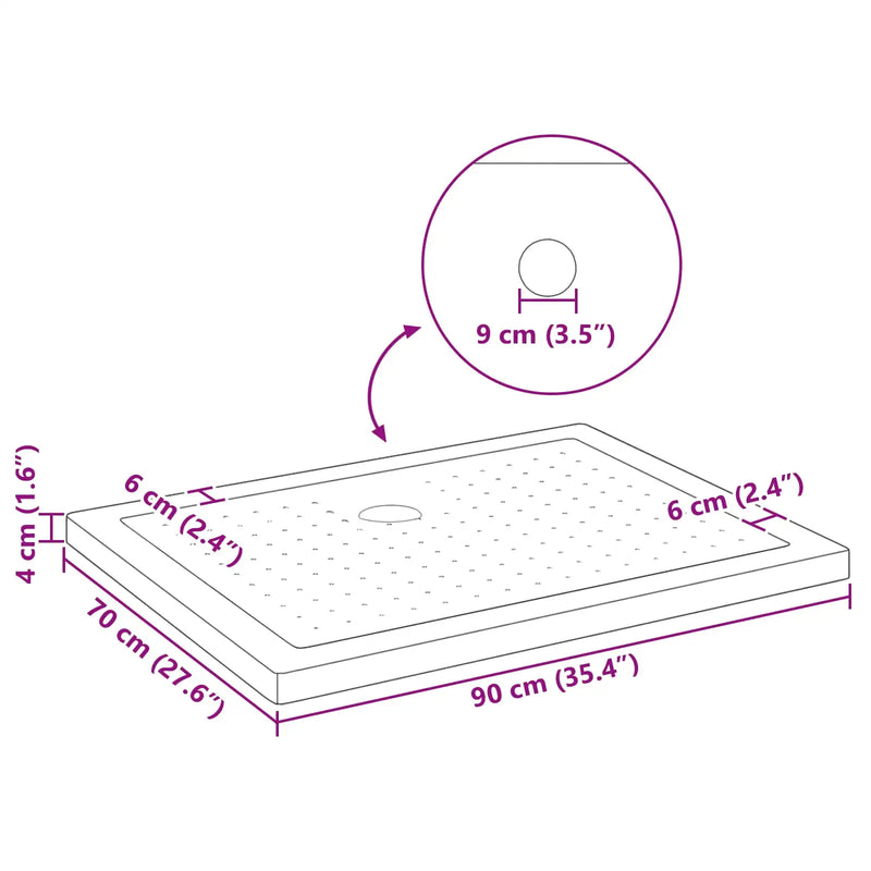 Shower Base Tray with Dots 90 x 70 x 4 cm ABS Black
