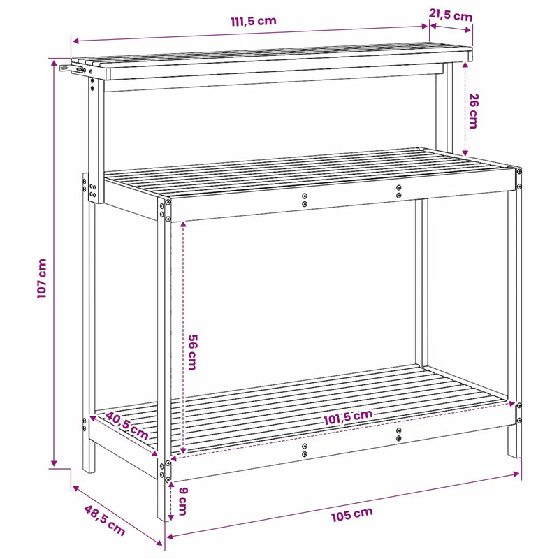Outdoor Potting Bench 111.5 x 48.5 x 107 cm Solid Acacia Wood