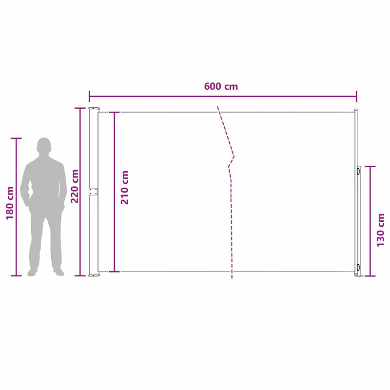 Retractable Side Awning Taupe 600 x 220 cm Polyester