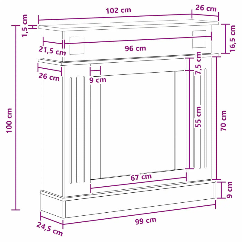 Fireplace Surround White 102 x 26 x 100 cm Engineered Wood