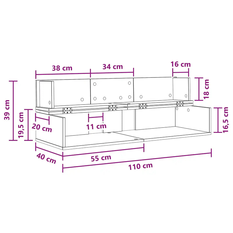 Studio Desk White 110 x 40 x 19.5 cm Engineered Wood