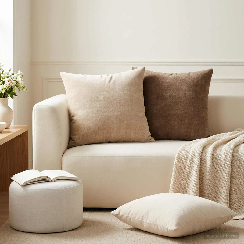 Cushion 6 pcs HEERLEN Taupe 45 x 45 cm Chenille Fabric