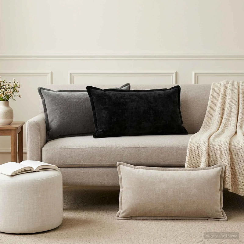 Cushion 2 pcs HOUTEN Dark Grey 40 x 80 cm Chenille Fabric