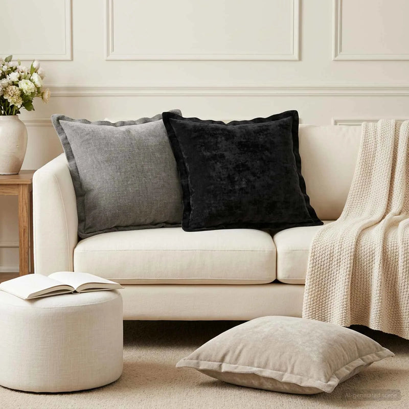 Cushion 2 pcs HOUTEN Anthracite 45 x 45 cm Chenille Fabric
