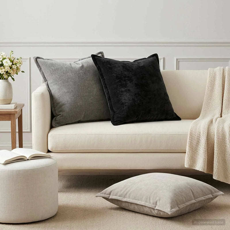Cushion 2 pcs HOUTEN Dark Grey 55 x 55 cm Chenille Fabric