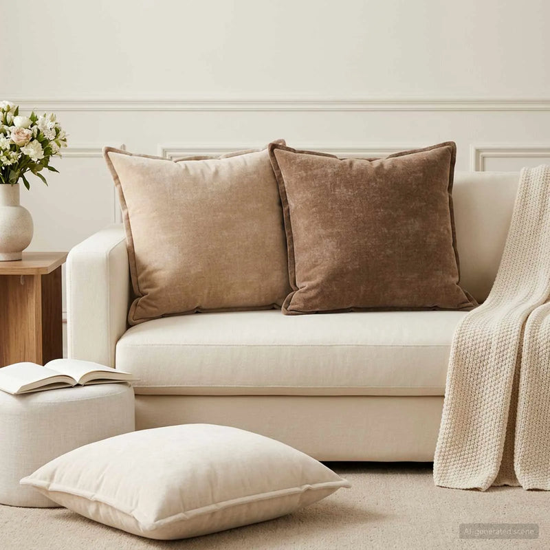 Cushion 2 pcs HOUTEN Taupe 60 x 60 cm Chenille Fabric