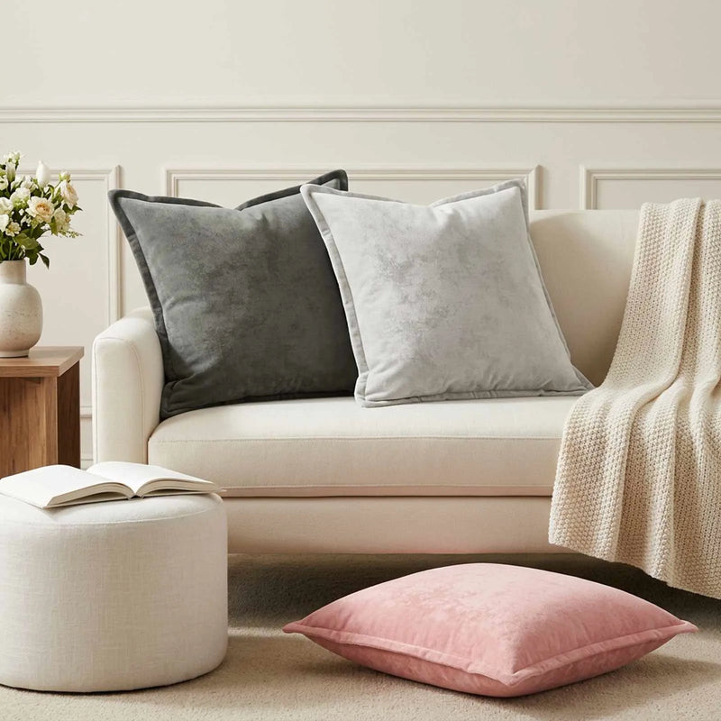 Throw Pillow 2 pcs HOUTEN Light Grey 60 x 60 cm Flannel