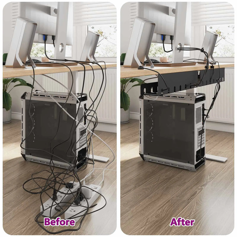 Under Desk Cable Management Tray 2 pcs Black 43 x 10 x 10 cm