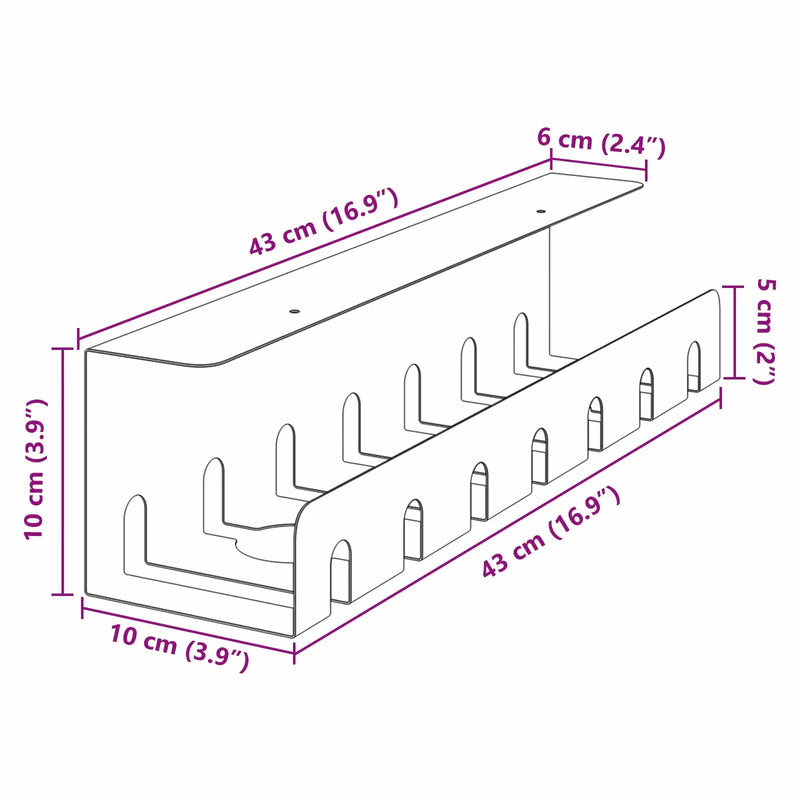 Under Desk Cable Management Tray 2 pcs Black 43 x 10 x 10 cm