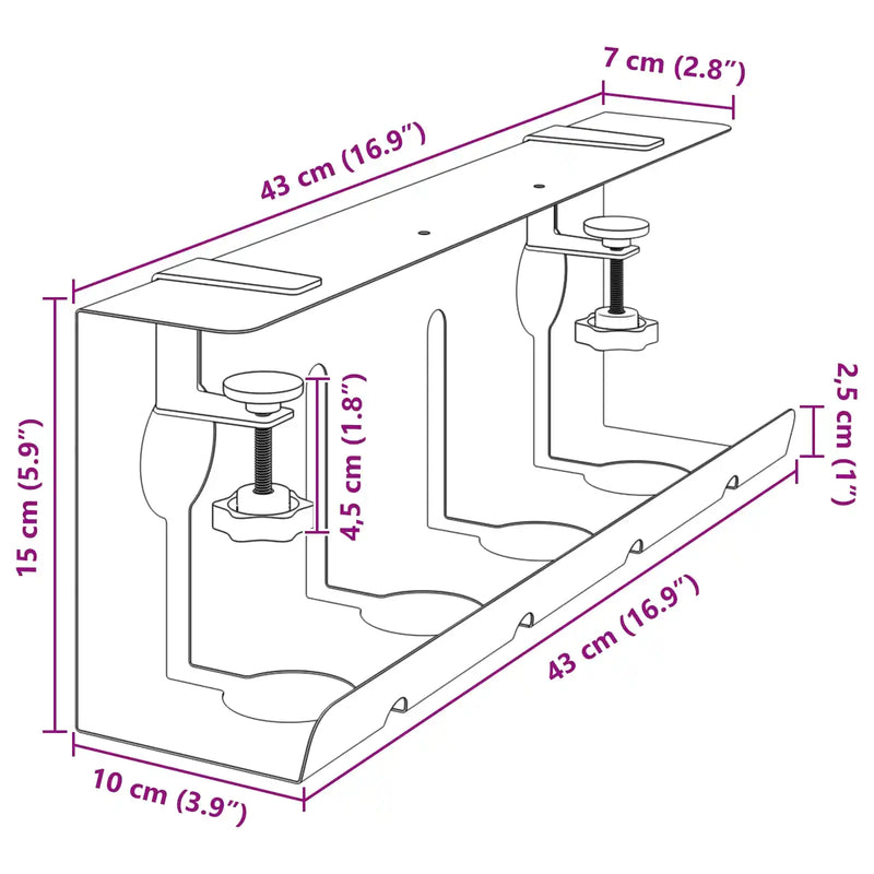 Under Desk Cable Management Tray 2 pcs Black 43 x 10 x 15 cm