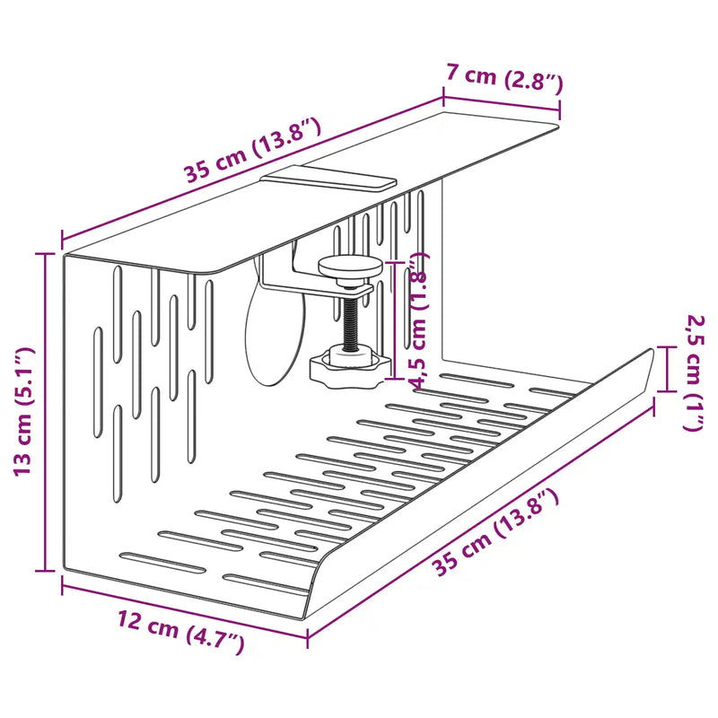 Under Desk Cable Management Tray 2 pcs Black 35 x 12 x 13 cm