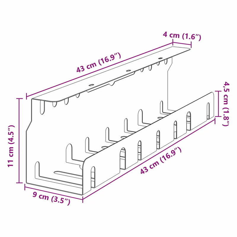 Under Desk Cable Management Tray 2 pcs Black 43 x 9 x 11 cm