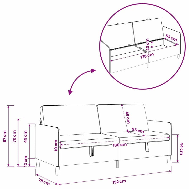 Sofa with Storage Black 192 x 78 x 87 cm Polyester