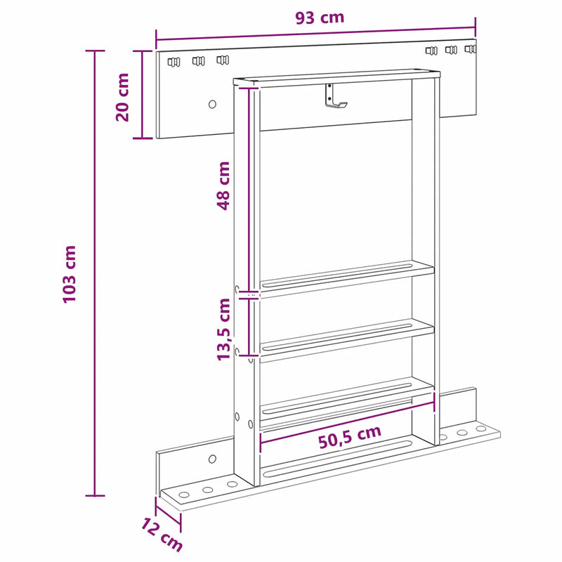 Billiard Cue Stand Engineered Wood 93 x 12 x 103 cm White
