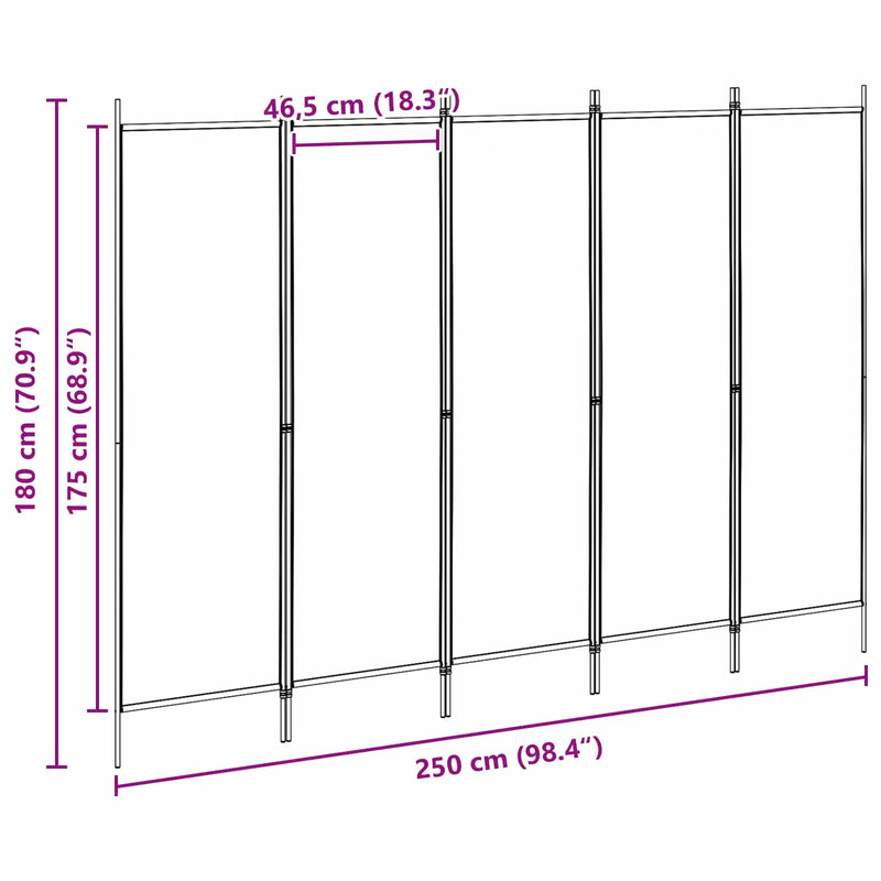 5-Panel Room Divider Beige 250 x 180 cm Fabric