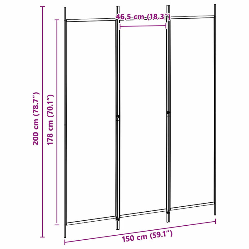 3-Panel Room Divider Beige 150 x 200 cm Fabric
