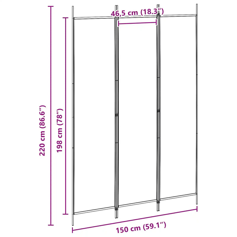 3-Panel Room Divider Beige 150 x 220 cm Fabric