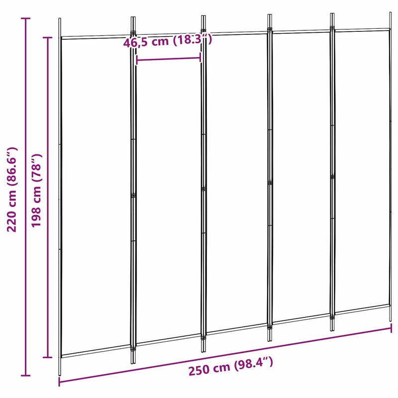 5-Panel Room Divider Beige 250 x 220 cm Fabric