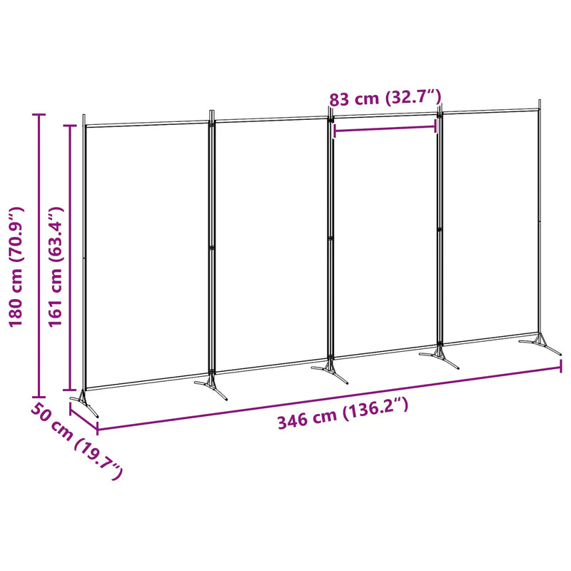 4-Panel Room Divider Beige 346 x 180 cm Fabric