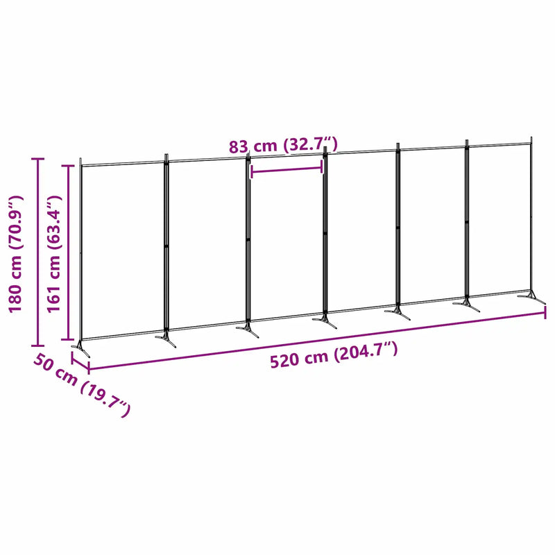 6-Panel Room Divider Beige 520 x 180 cm Fabric