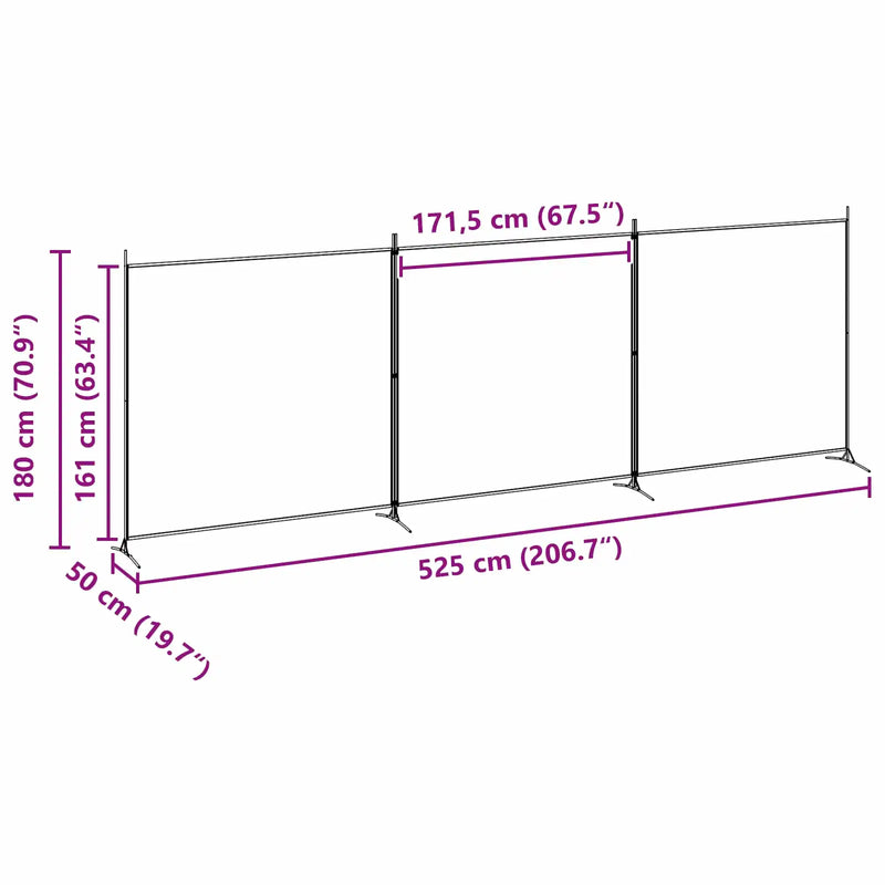 4-Panel Room Divider Beige 525 x 180 cm Fabric