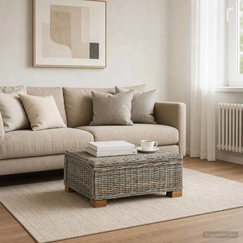 Coffee Table GENDT Natural Rattan Kubu Grey 67 x 60 x 30 cm
