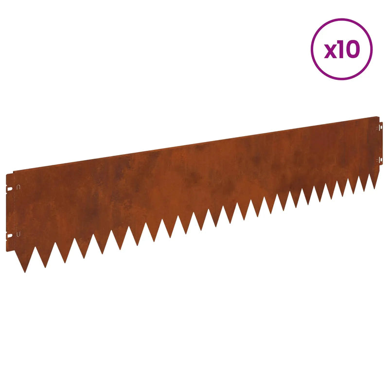 Lawn Edging 10 pcs 103 x 20 cm Steel Rusty