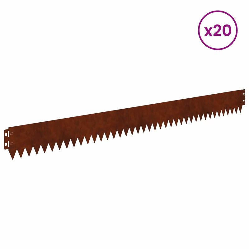 Lawn Edging 20 pcs 103 x 10 cm Steel Rusty