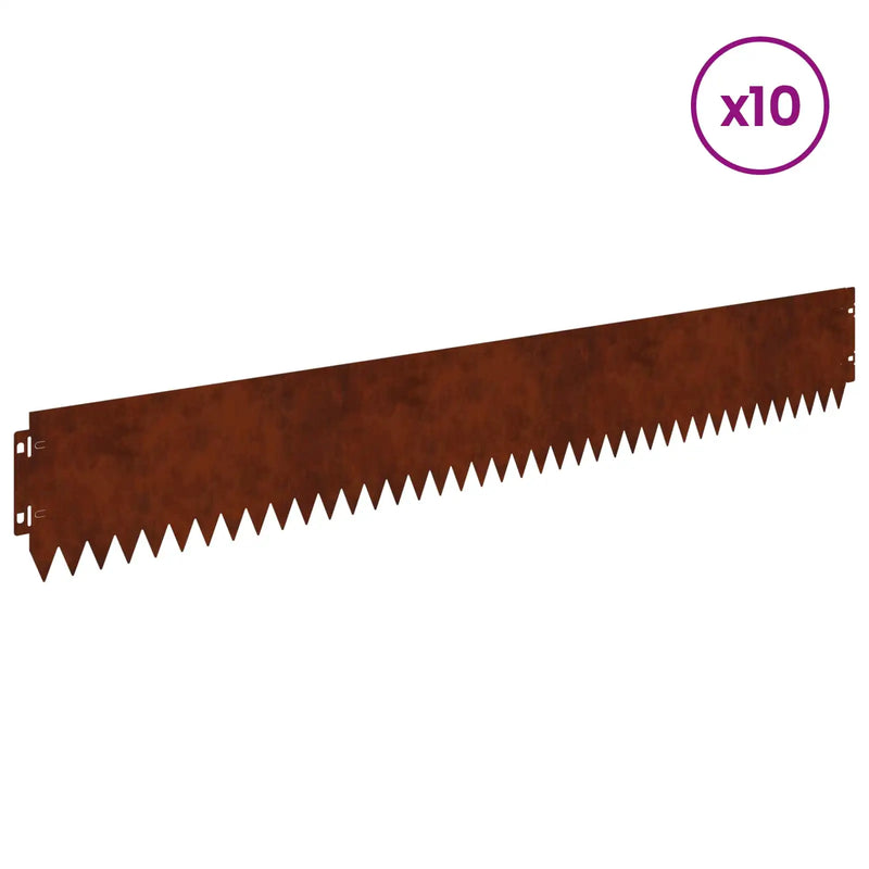 Lawn Edging 10 pcs 103 x 15 cm Steel Rusty