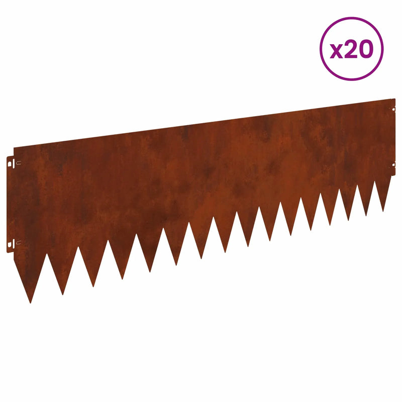 Lawn Edging 20 pcs 103 x 30 cm Steel Rusty