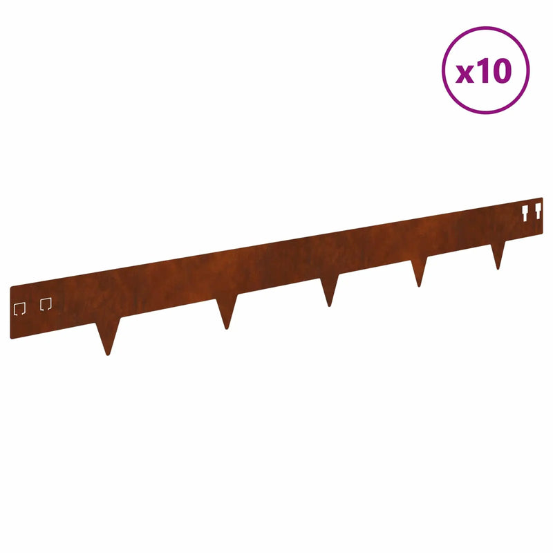 Lawn Edging 10 pcs 100 x 12 cm Steel Rusty