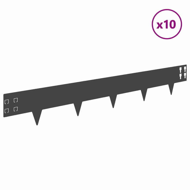 Lawn Edging 10 pcs 100 x 15 cm Steel Black