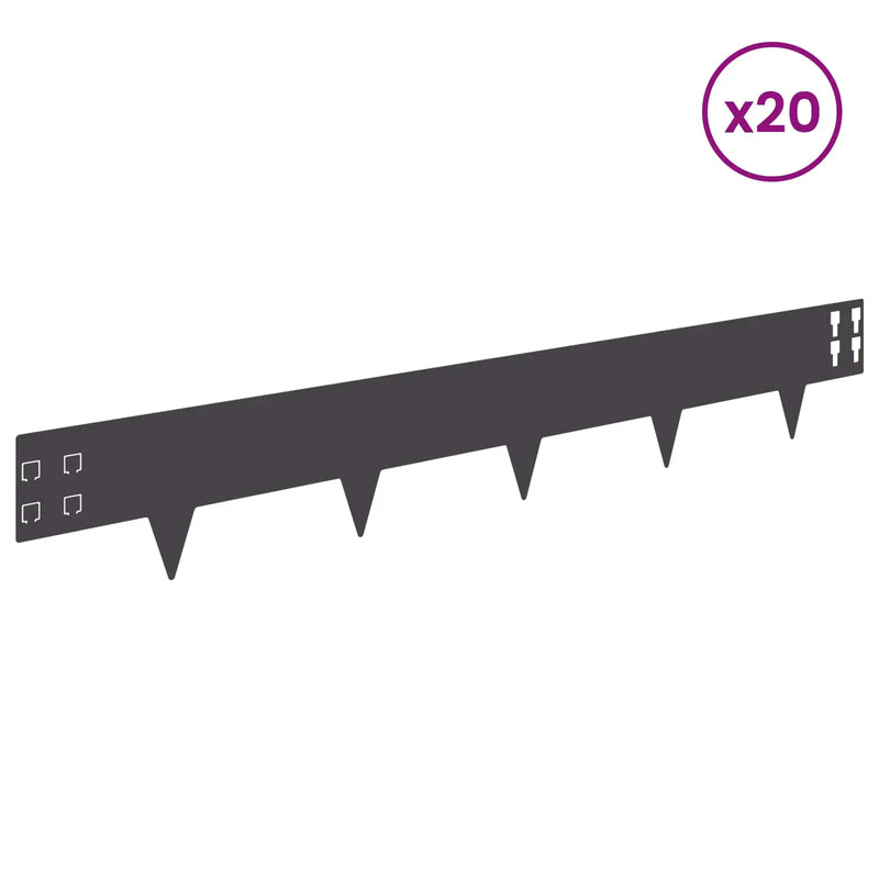 Lawn Edging 20 pcs 100 x 15 cm Steel Black