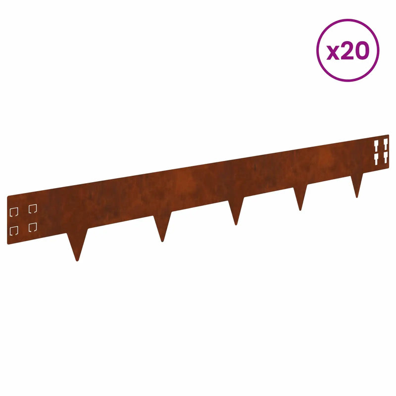 Lawn Edging 20 pcs 100 x 15 cm Steel Rusty