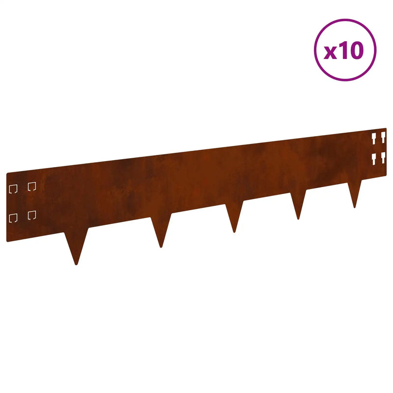 Lawn Edging 10 pcs 100 x 20 cm Steel Rusty