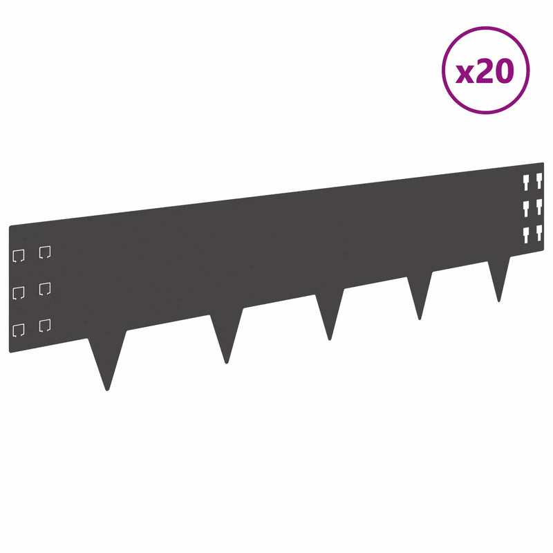 Lawn Edging 20 pcs 100 x 25 cm Steel Black