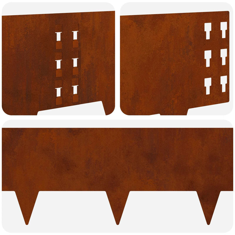 Lawn Edging 10 pcs 100 x 25 cm Steel Rusty