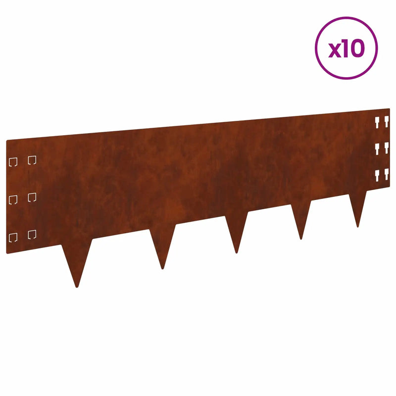 Lawn Edging 10 pcs 100 x 30 cm Steel Rusty