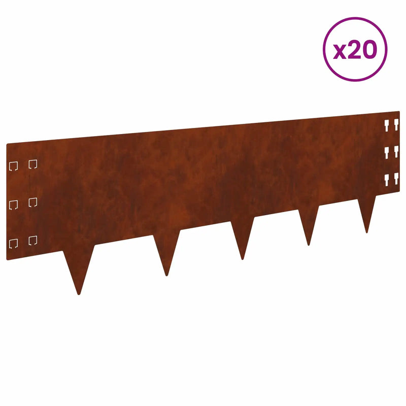 Lawn Edging 20 pcs 100 x 30 cm Steel Rusty