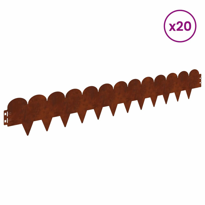 Lawn Edging 20 pcs 103 x 15 cm Steel Rusty