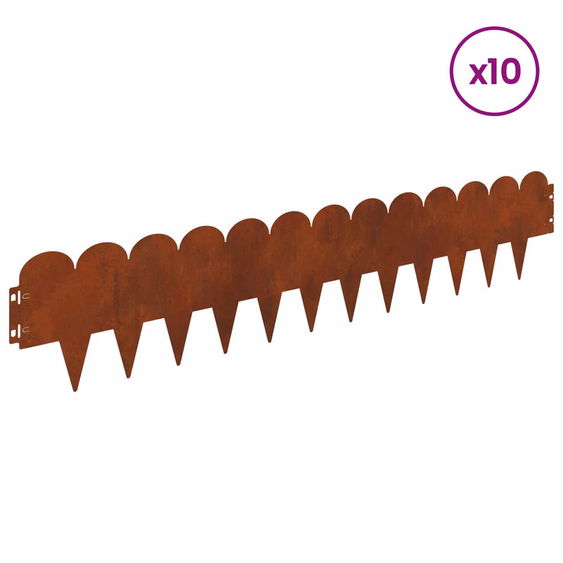 Lawn Edging 10 pcs 103 x 20 cm Steel Rusty