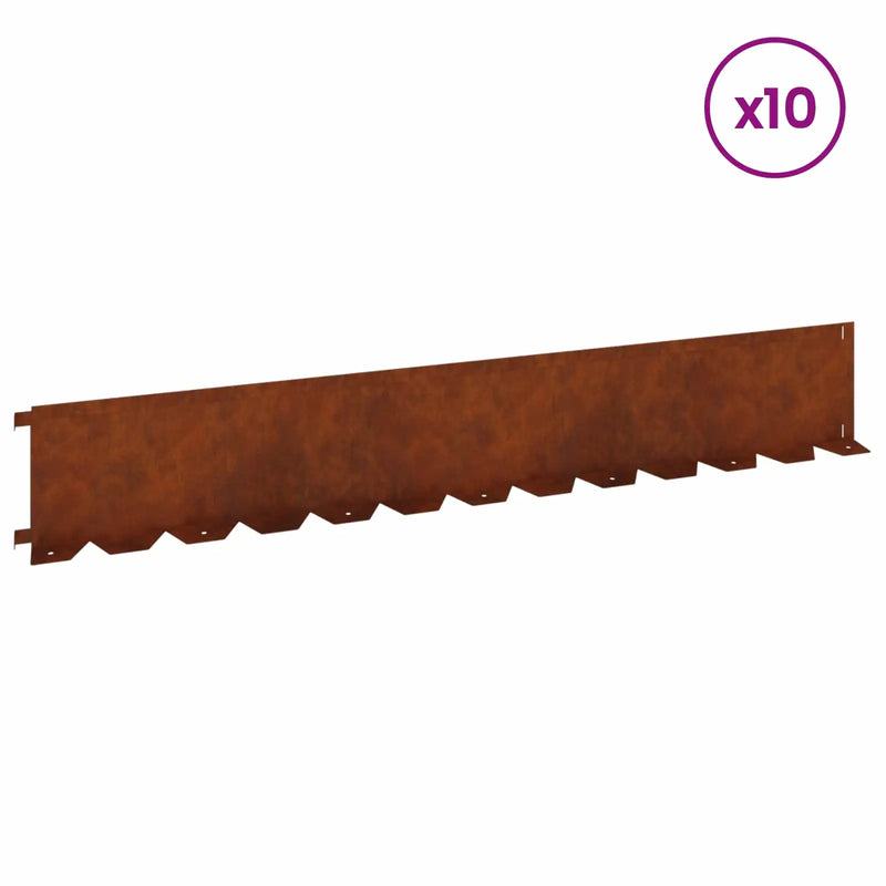 Lawn Edging 10 pcs 102 x 15 x 4 cm Steel Rusty
