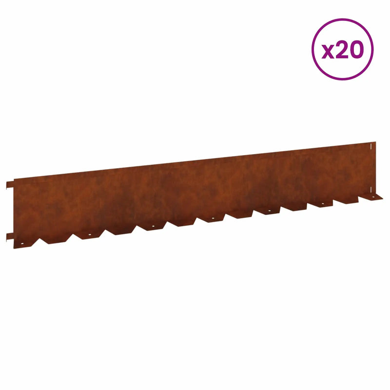 Lawn Edging 20 pcs 102 x 15 x 4 cm Steel Rusty