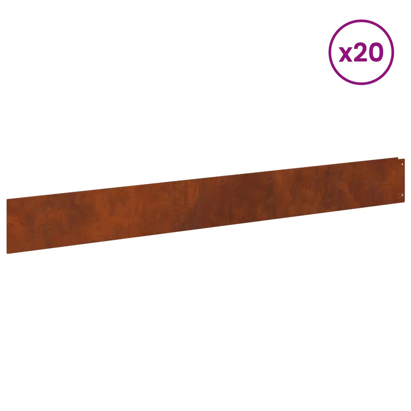 Lawn Edging 20 pcs 100 x 12 cm Steel Rusty