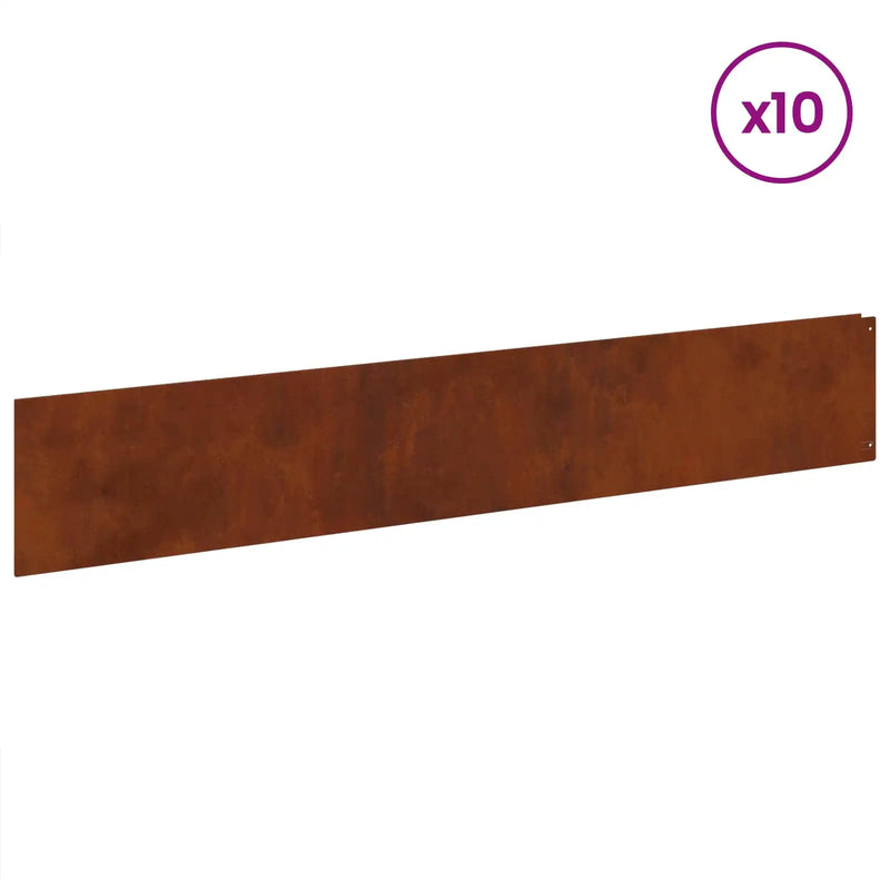 Lawn Edging 10 pcs 100 x 18 cm Steel Rusty